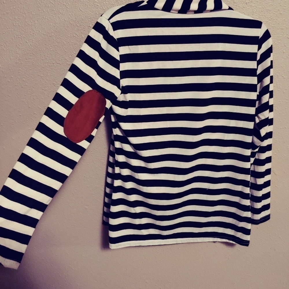 Stripe Cardigan Open Front Elbow Patches - image 3